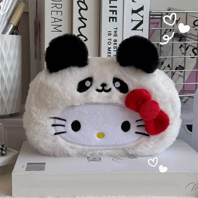Cute Cartoon Cat Plush Pencil Case Large Capacity Multifunctional Stationery Storage Bag Makeup Pouch Gift