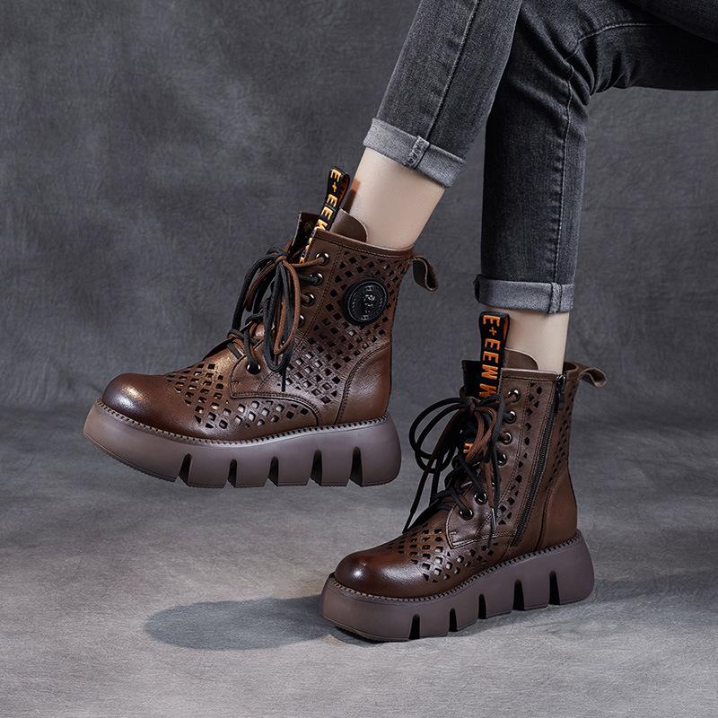 Muffin bottom short boots hollow thin Martin boots women's retro round head single boots 2026 new spring and summer cool boots