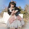 [Milky Time] Набор из 3 предметов: Платье Лолиты, Юбка-сарафан и Бретелька с подплечником с Блузкой (Розовый x Черный)