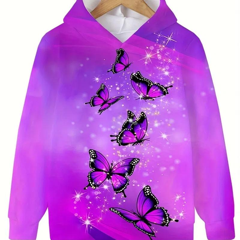 Толстовка для детей, толстовки с принтом бабочек для девочек, модные блузки с длинным рукавом для девочек, повседневные топы, толстовка для девочек
