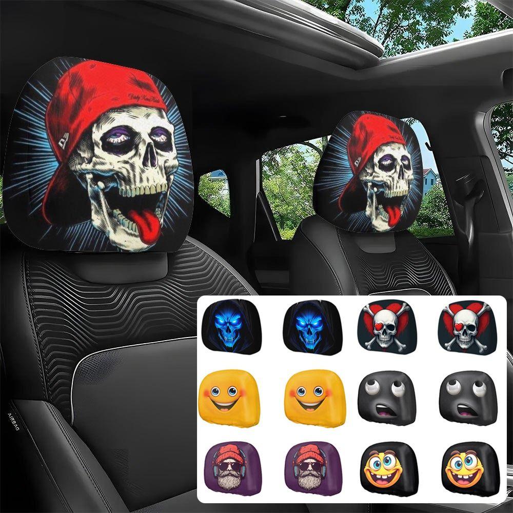 2Pcs Cartoon Car Pillowcase Cool Decorations Car Seat Headcover Gift for Car Lover