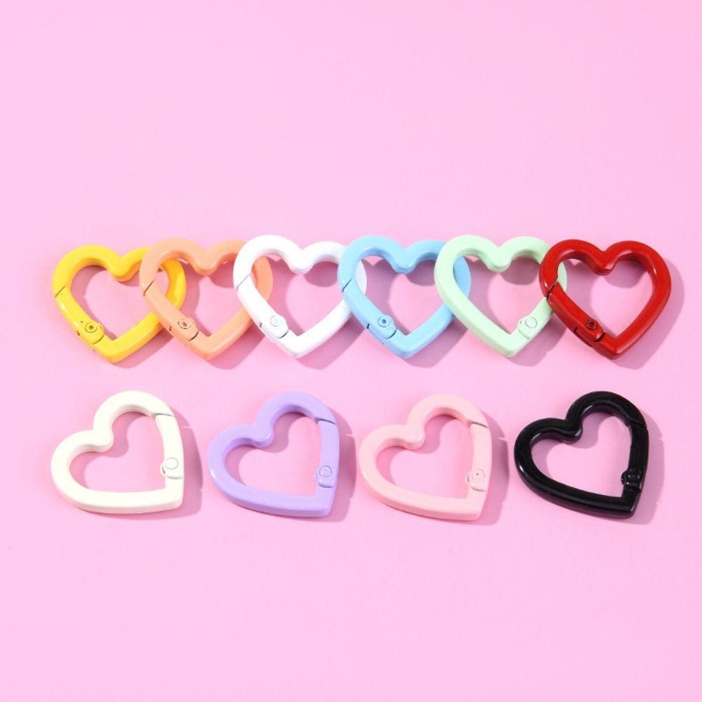 5pcs Heart Shape Peach Heart Keyring Macaroon Color Colored Spring Buckle Fishing