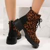 Леопардовые женские ботильоны на платформе с каблуками Брендовые осенне-зимние модные мотоциклетные ботинки Трендовые готические туфли-лодочки Botas Mujer