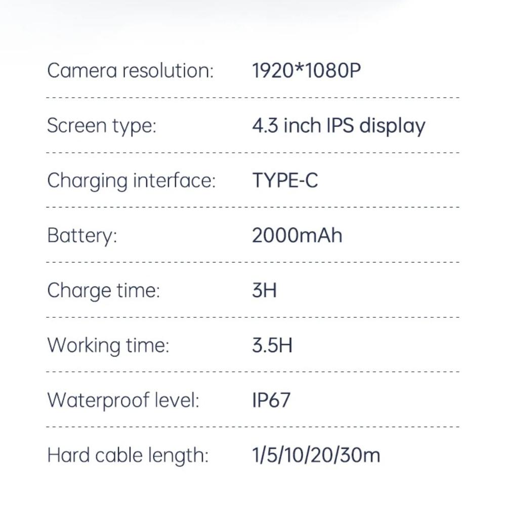 Industrial Endoscope Camera 8mm HD1080P 4.3inch IPS Screen 1080P Pipe Inspection Camera for Car Repair IP67 Waterproof 8 LEDS