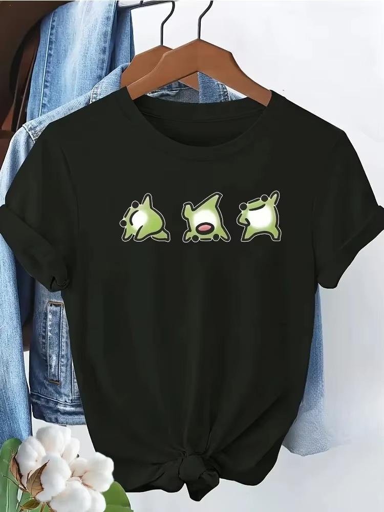 Unisex Tshirt Cute Funny Green Cartoon Creature Graphic Tee Crew Neck Short Sleeve Kawaii Meme Illustration Casual Top