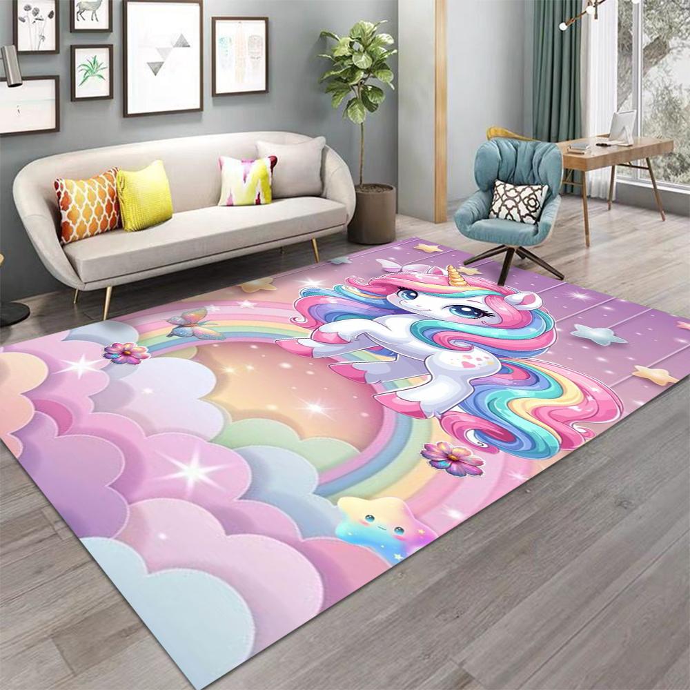 Magical Unicorn Print Kids Carpet for Girls Room Nursery Decor Play Mat Soft Living Room Bedside Rug Machine Washable Floor Mat