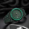 Хип-хоп часы с зелеными бриллиантами для мужчин, модные автоматические кварцевые часы с датой, квадратные часы-браслет с ледяной инкрустацией, мужские часы Reloj