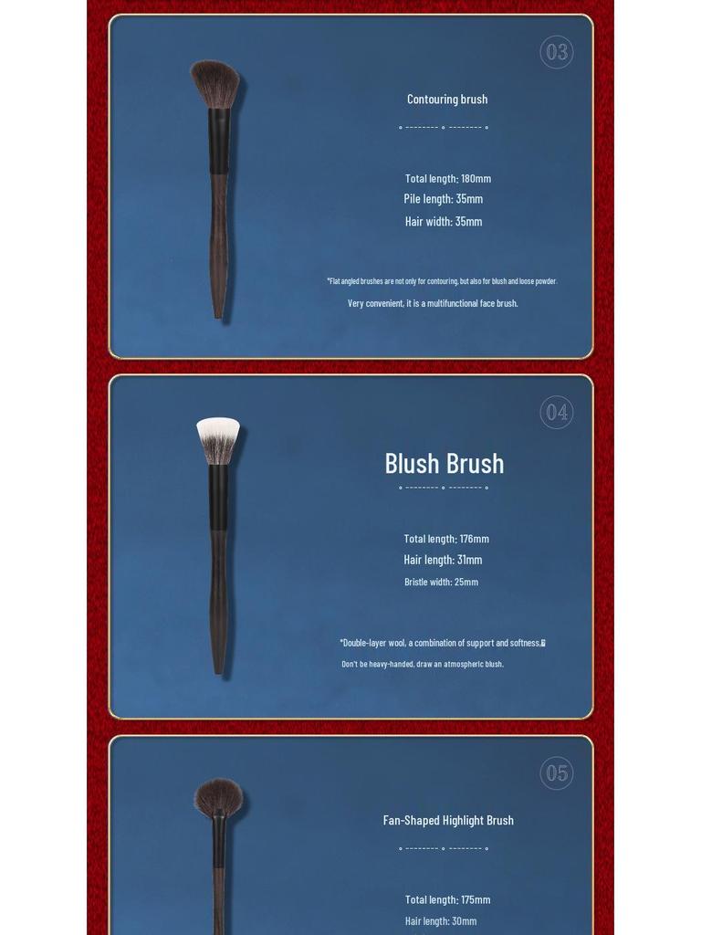 Complete Set: Animal Hair Brushes for Powder, Stippling, Blush, Contour, Eyeshadow, and Eyelash Applications