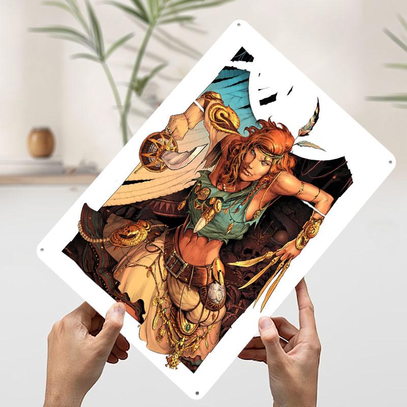 Pirate Girl Comics Dark Fantasy Plunder Poster Customized Wall Art Vintage Metal Signs Retro Tin Plaque for Man Cave Wand Deko