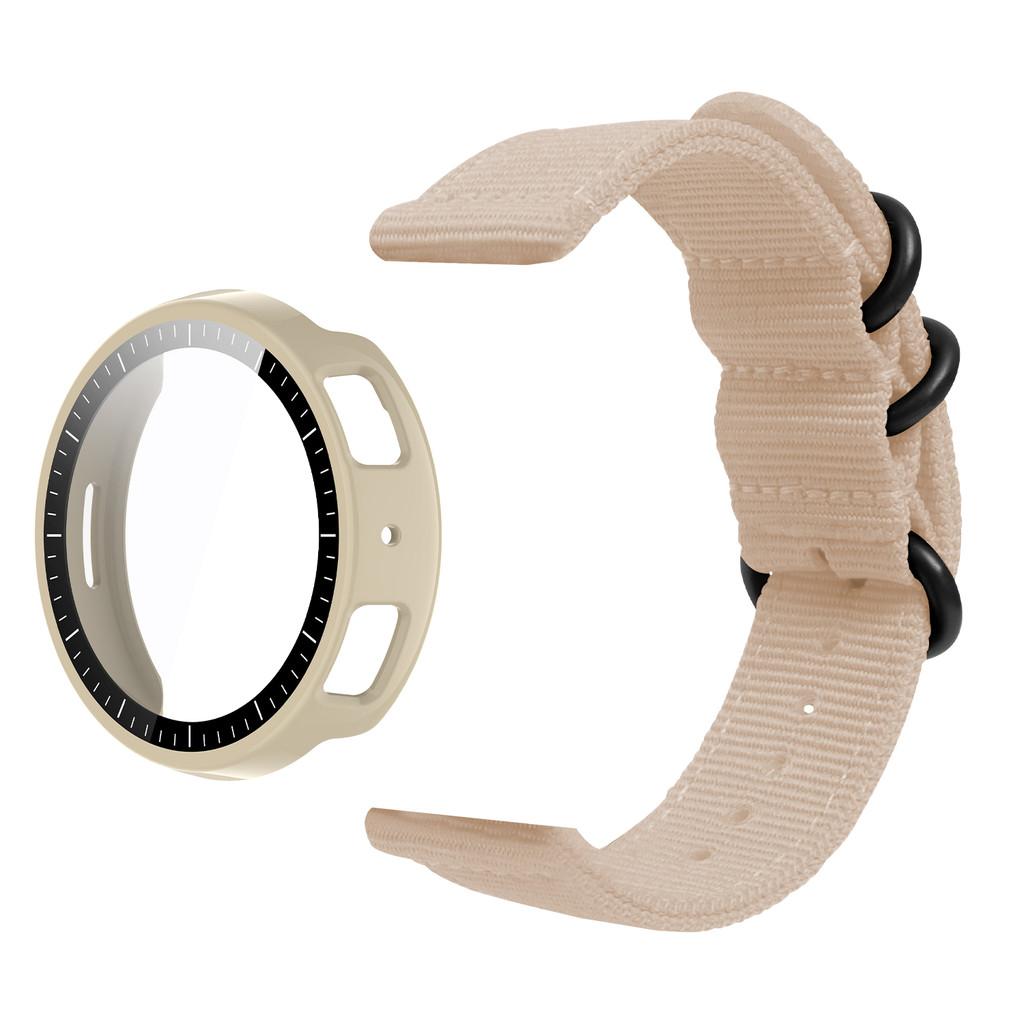 For Amazfit Active Max Tempered Glass PC Case & Nylon Strap Black Ring Nylon Strap Band Protective Cover Set