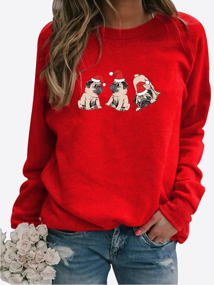 Autumn and Winter Women's Christmas Theme Printing Sweater Round Neck Long Sleeve Casual Sweatshirt Plus Size Top