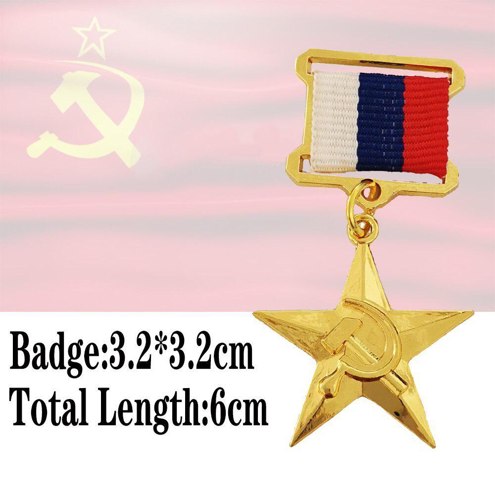 Копия Россия Двуглавый орел Значок Лацканные булавки Металлическая Медаль Сувенирная коллекция Пятиконечная звезда Герой Труда Орден Героев AVE
