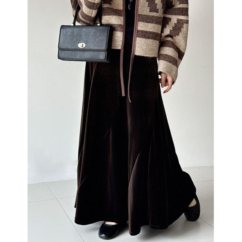 Johnature Бархатная плиссированная юбка в корейском стиле женская осенняя повседневная универсальная свободная с высокой талией длинная юбка