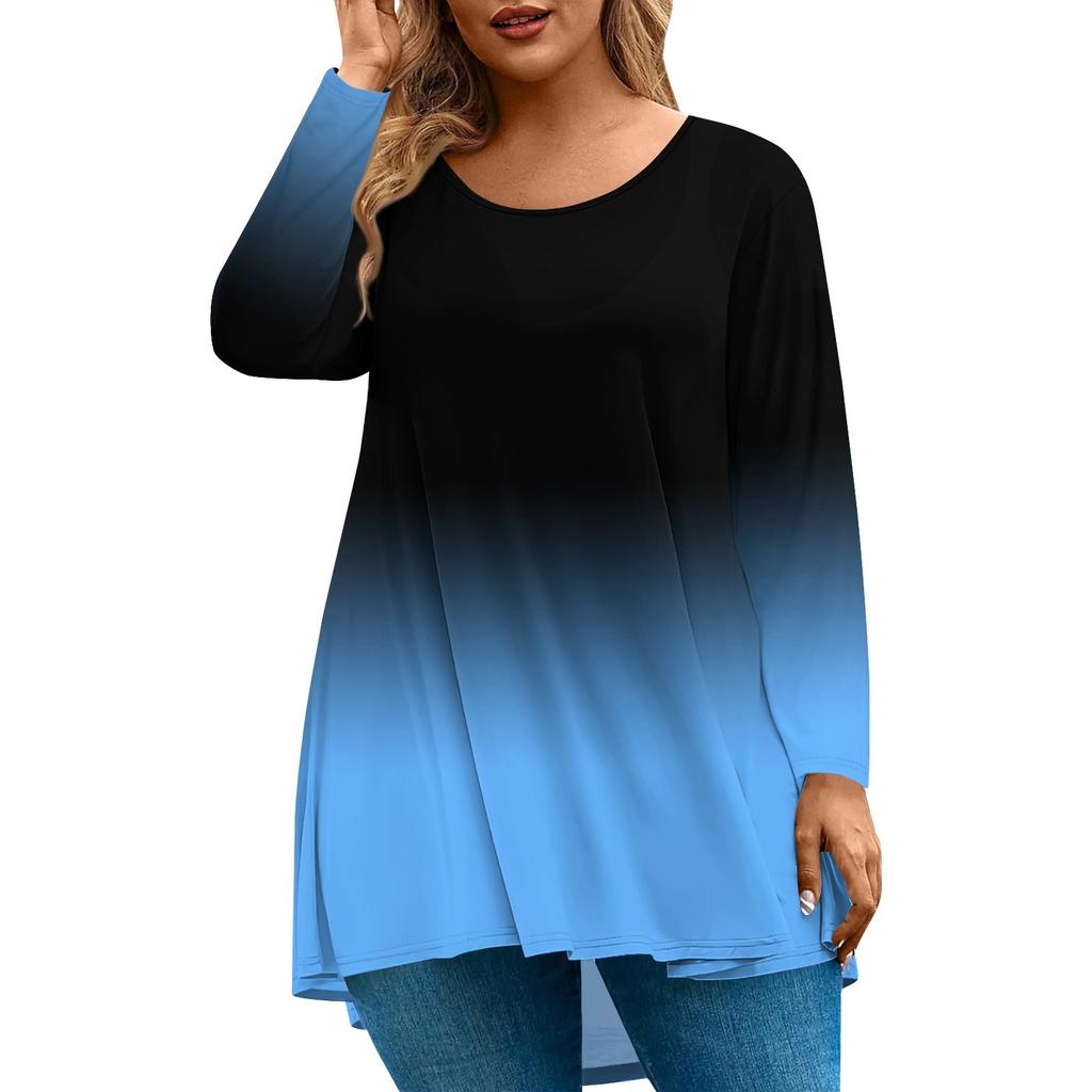 Women's Fashion Large Size Round Neck Long Sleeve Casual Print Loose Pullover Top