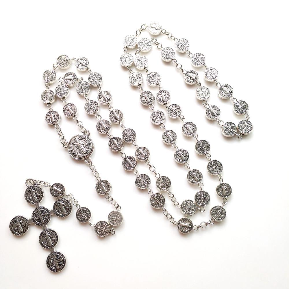 Религиозный крест, четки, ожерелье из металла, бусины Святого Бенедикта, медальон, молитва, бусы, защитные украшения