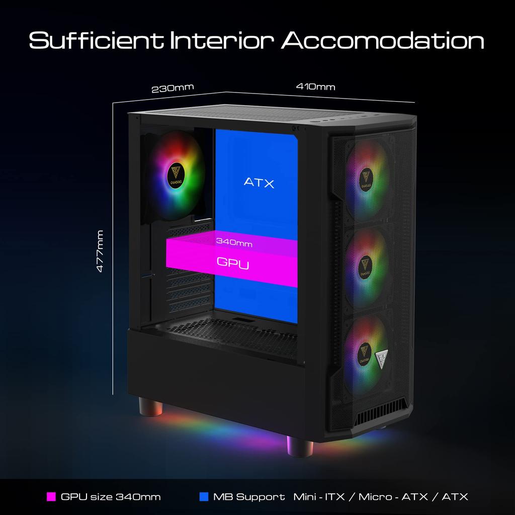 Корпус игрового ПК GAMDIAS ATHENA M6 LITE Корпус ATX Бесшовное закаленное стекло Окна 4 120 мм ARGB вентилятор Три стороны Подсвечивающаяся сетчатая передняя панель Перфорированная