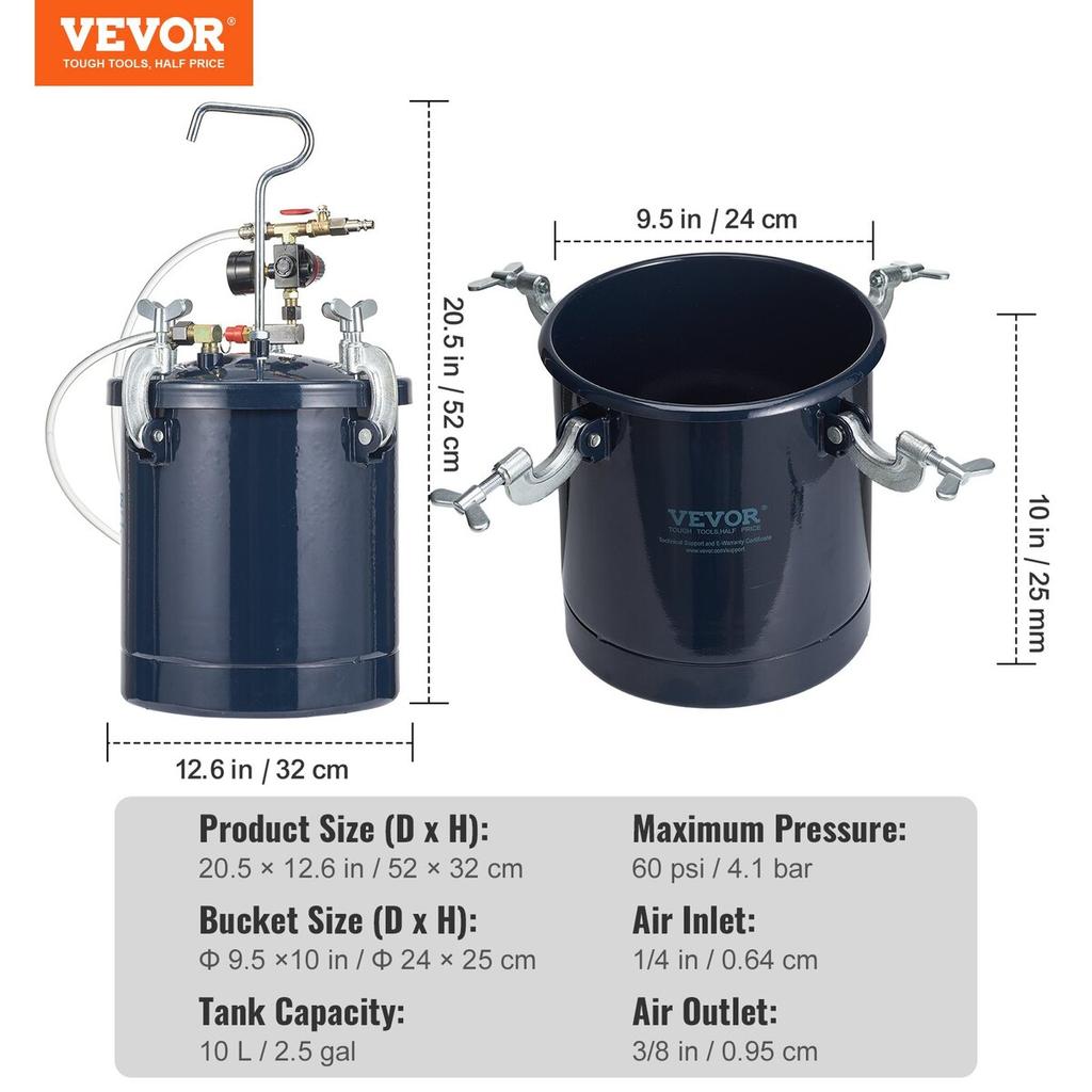 Spray Paint Pressure Pot Tank, 10L/2.5gal Air Paint Pressure Pot, 1.5mm+4mm Two Nozzles Two Spray Paint Guns for Industry Home Decor Architecture