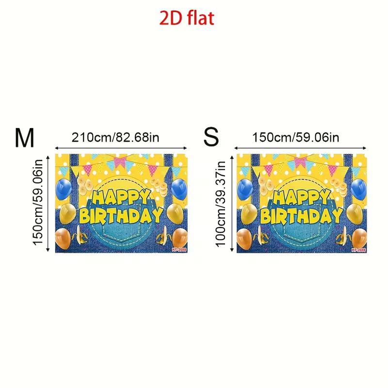 2D Yellow Polka Dot Denim Style Birthday Background with Banana Slices