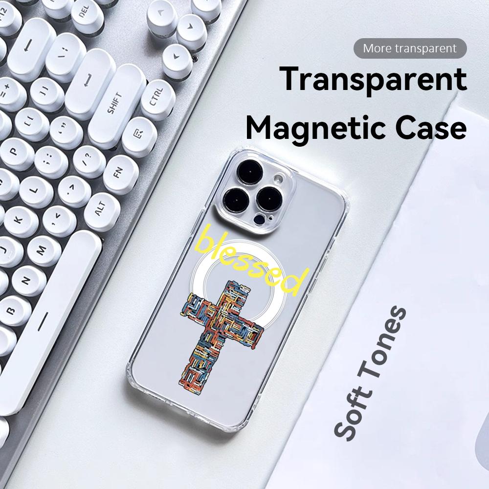 Модный Чехол-Крест для Телефона iPhone 17 16 15 14 13 12 Pro Max Plus С Магнитным Кристально Чистым Чехлом Беспроводная Зарядка