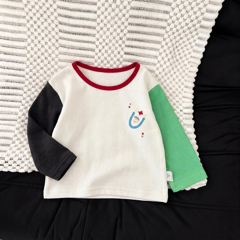 Baby Boy Autumn Suit Infant Foreign Style Contrasting Color Shoulder Sleeve T-Shirt Plus Loose Casual Sweatpants Children'S Outing Clothes