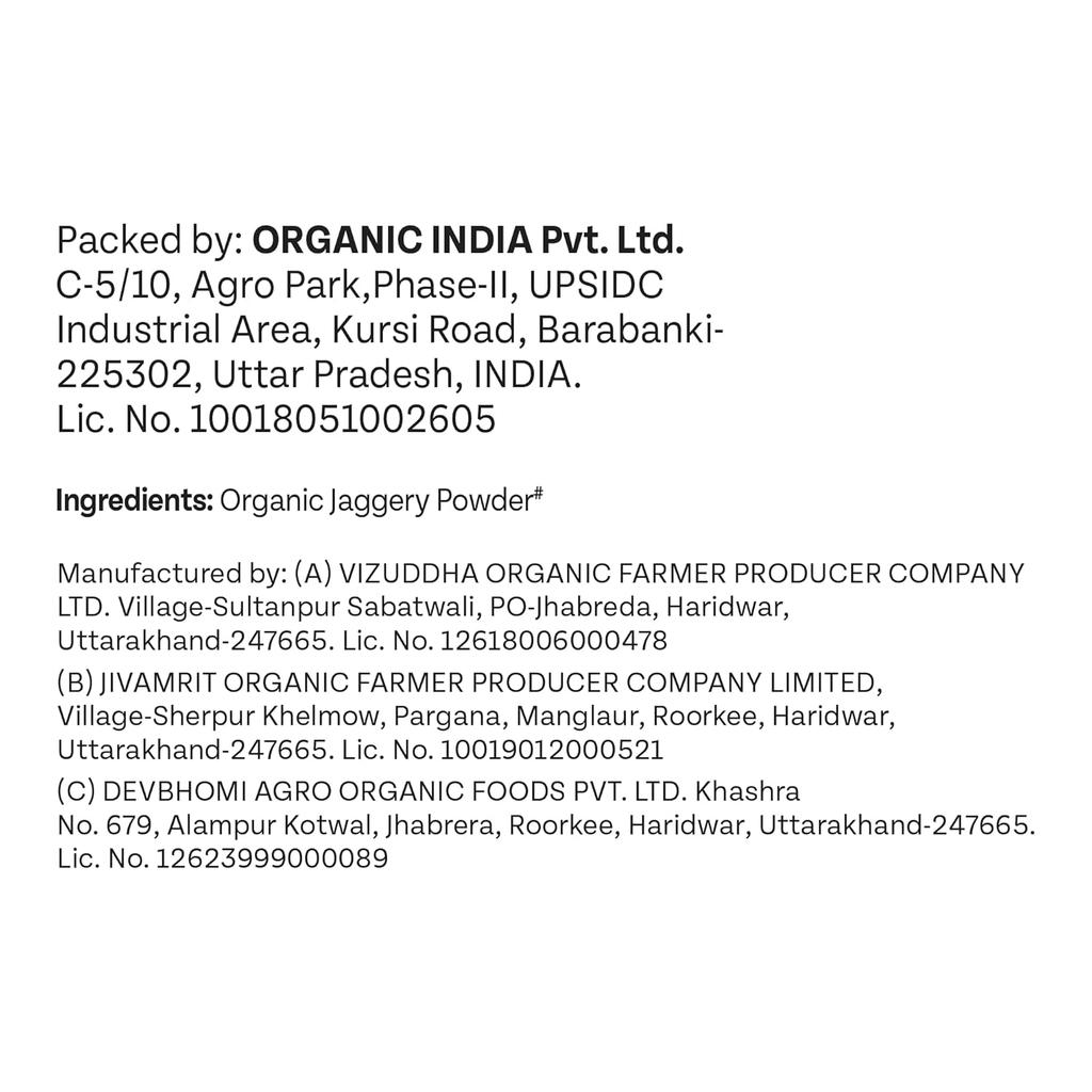 ORGANIC INDIA Порошок джаггери 500 г Упаковка 1 шт. Чистый натуральный заменитель сахара, богатый минералами