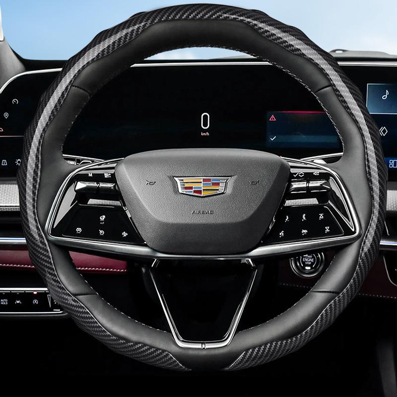 Suitable for Cadillac Carbon Fiber Texture Steering Wheel Cover Snap-On Wave-Shaped Sports Design Prote