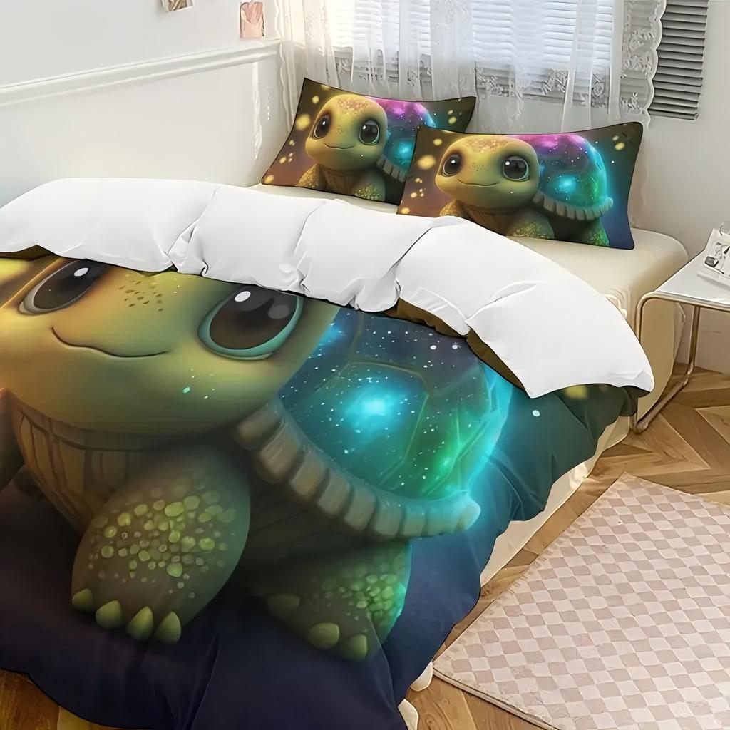 Мультяшный узор с черепахами, 3D-печать, Комплект пододеяльника, Мягкий удобный постельный комплект, Красочный милый стиль, Комплект пододеяльника, Наволочки