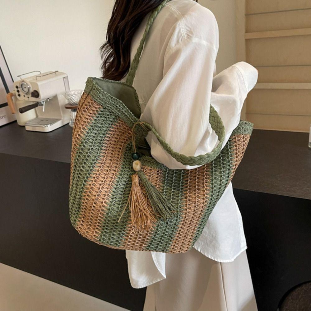 Beach Straw Crochet Bag Summer Women's Handbags Fashion Striped Shoulder Bag Travel