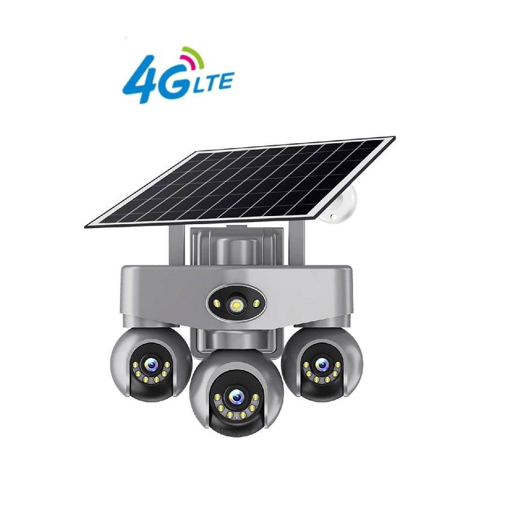 Solar PTZ Camera – 4G/WiFi Outdoor Security with 3-Screen View, Optional LED Light, 2-in-1 Surveillance & Night Lighting