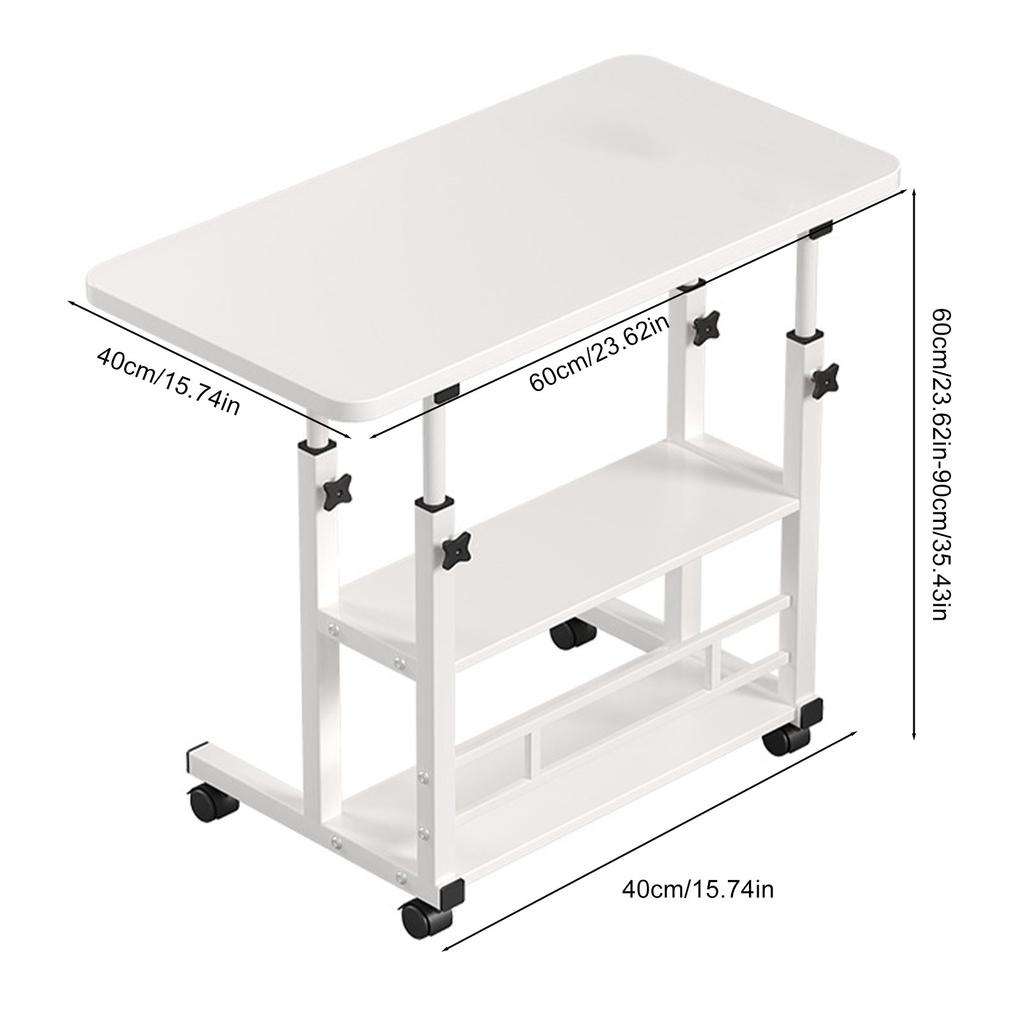 Bedside Table with Wheels 3 Tier Shelves Variable Height Ergonomic Mobile Bedside Laptop Desk for