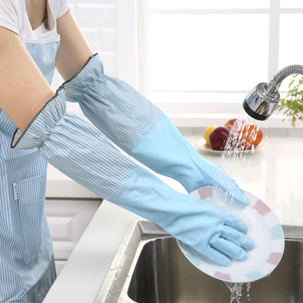 Stripe Pattern Cleaning Glove Long Sleeves Rubber Glove for Household Cleaning Work