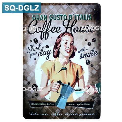 [SQ-DGLZ] Кофейная металлическая вывеска, украшение для барной стены, жестяная вывеска, винтажные металлические вывески, домашний декор, живопись, таблички, художественный постер