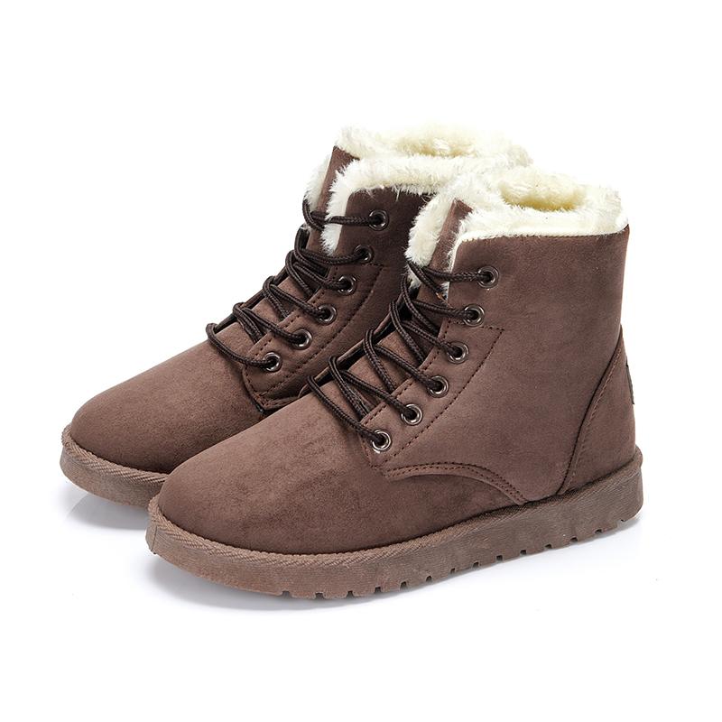 Женские зимние снежные ботинки Теплые на шнуровке Женские хлопковые ботинки Меховые замшевые ботильоны Нескользящие Удобные ботинки с высоким берцем Botas Mujer