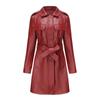 Women's PU Leather Trench Coat with Belt, Multi-Color Mid-Length Lapel Leather Jacket for Women, Fashionable European and American Style Outerwear