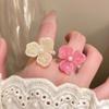 Романтичные Модные Дофаминовые Разноцветные Цветочные Кольца с Имитацией Жемчуга и Бусинами для Женщин Сладкие Отпускные Аксессуары для Пальцев Подарок