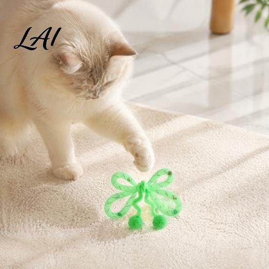 Plush Ball Teaser Toy Mesh Tube Cat Toy Butterfly Shape Interactive Chew with Bells Toys for Multi Households And Balls Flexible Indoor Cats Kittens