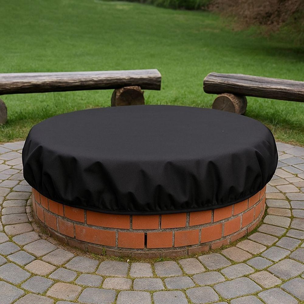 Weather Resistant Fire Pit Cover 600D Oxford Outdoor Fireplace Cover Built-in Stone Firepits
