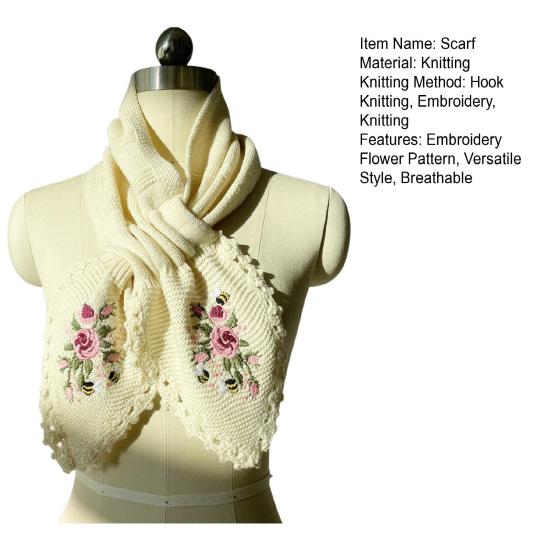 Женская шаль с вышивкой в виде цветка, вязаный крючком шарф, однотонный, осень-зима