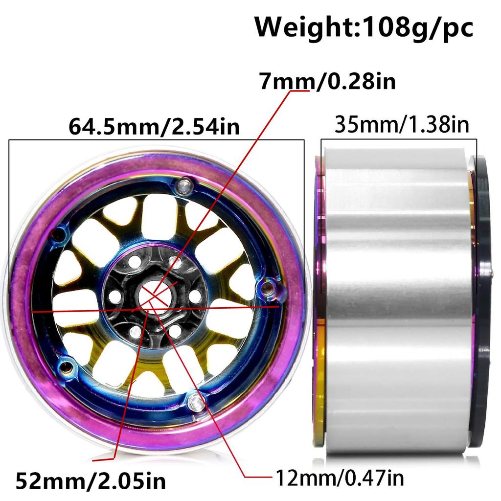 2.2 RC Beadlock Wheels Rims 12mm Hex 1/10 Aluminum Alloy Mud Slingers Hubs For 1:10 Rock Crawler Car Axial SCX10 90046 Tamiya