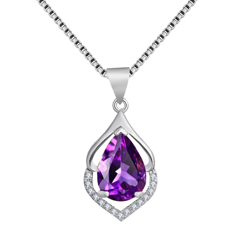 Корейское серебряное ожерелье с аметистом в форме капли на ключицу