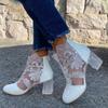 Woman Mesh Ankle Boots for Women Summer Square Heels Boots Sandal Ladies Round Toe Lace Boots