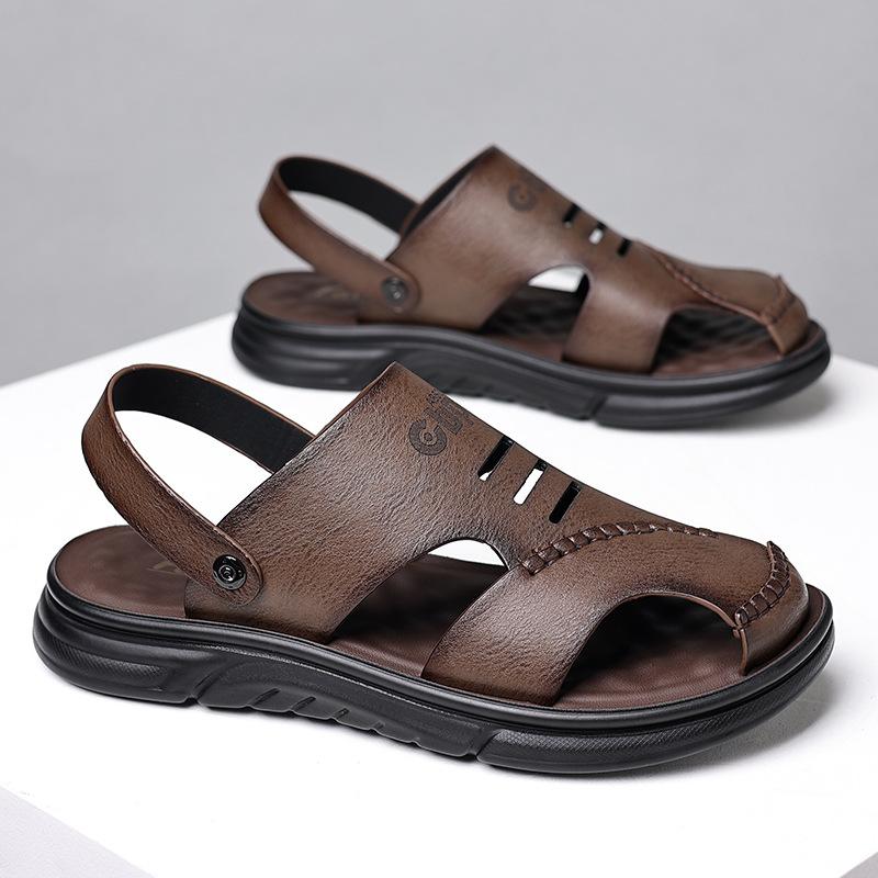 Leather Sandals Men's Outer Wear Summer Breathable Casual Men's Sandals Soft Surface Beach Men's Trendy Shoes