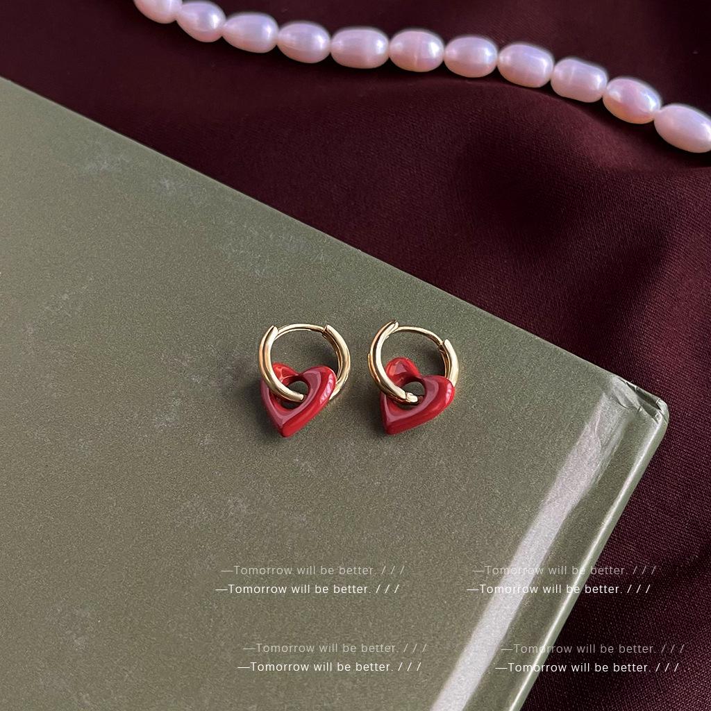 French Red Oil Drop Earrings - Retro, High-End, Light Luxury, Medieval Style for Women