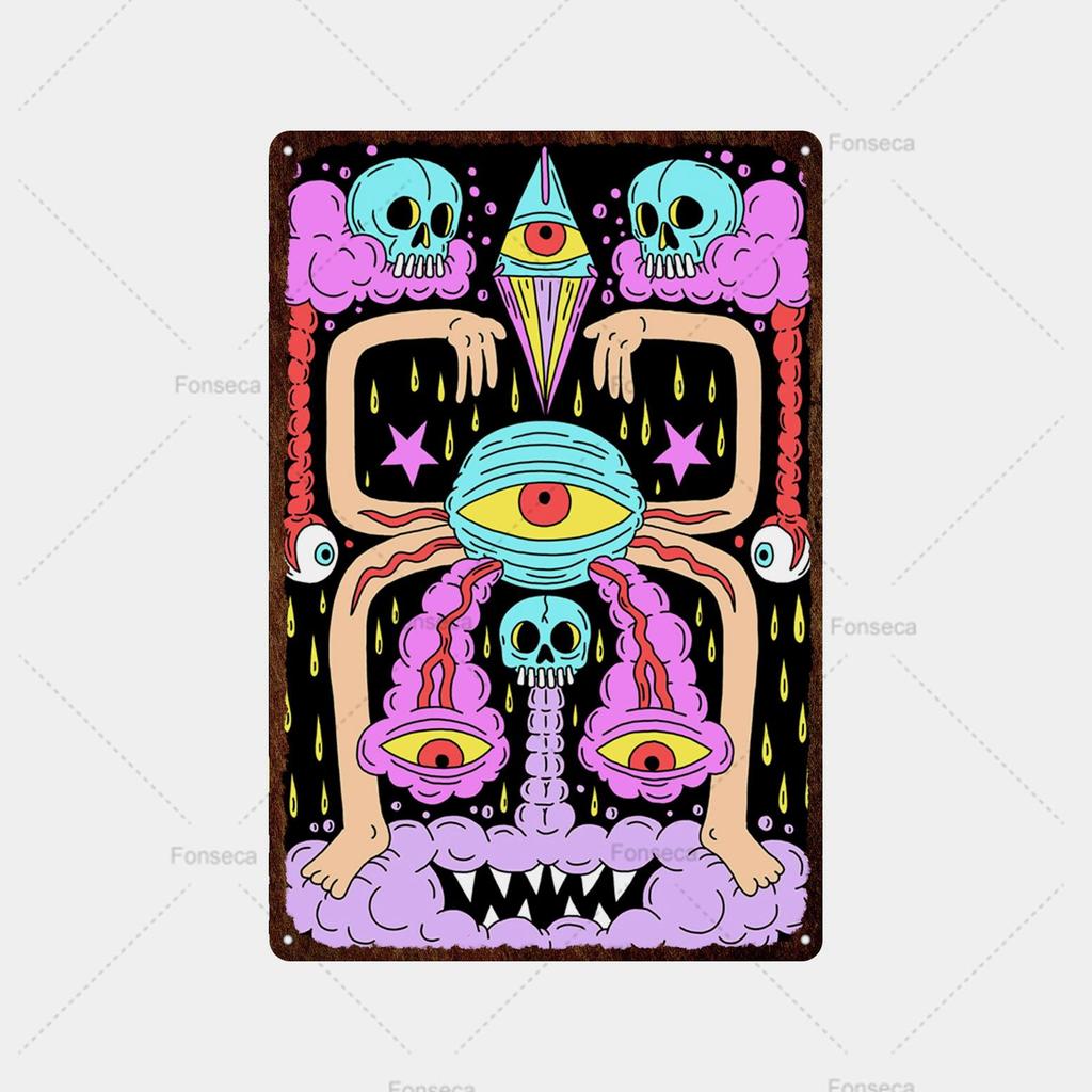 Цветная странная планета, металлическая вывеска, ретро жестяная вывеска, металлический ретро-бар, ретро украшение стены, бар, клуб, человек, отверстие, металлический плакат