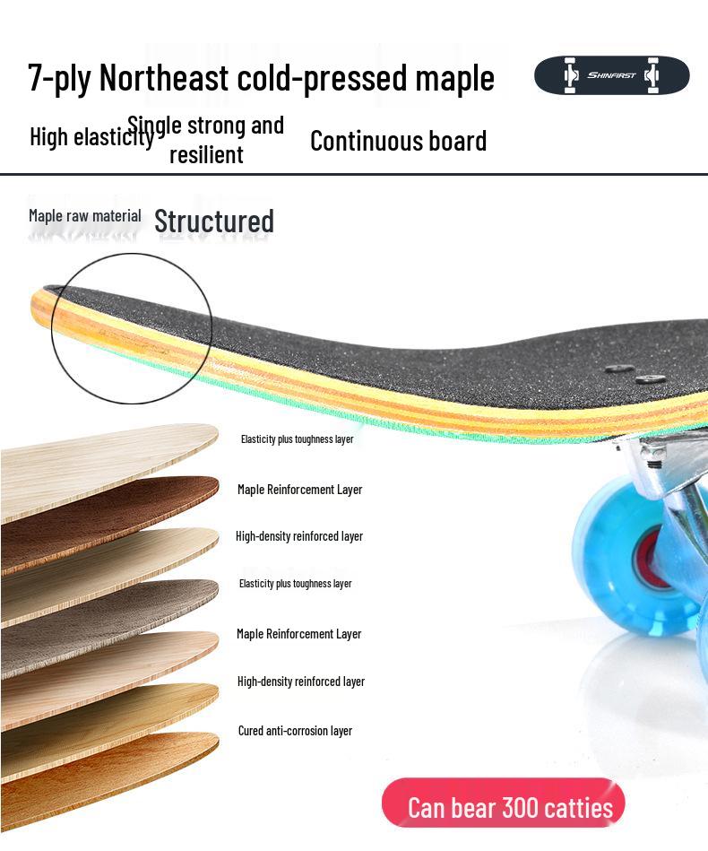 Pro Skateboard: Beginner-Ready Maple Longboard with Double Kick Deck for Adults & Kids