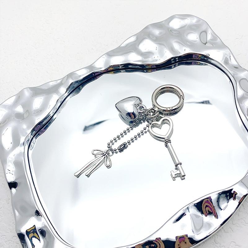 1Pc Car Handbag Decoration Handmade Jewelry Diy Y2K Peach Heart Lock Bow Keychain For Women Girls Cute Friendship Gift