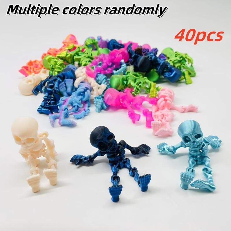 40pcs 3D Printed Colorful Gothic Horror Skull Statues Retro Terror-Themed Plastic 3D Printed Toys Skull Decorations for Home Car