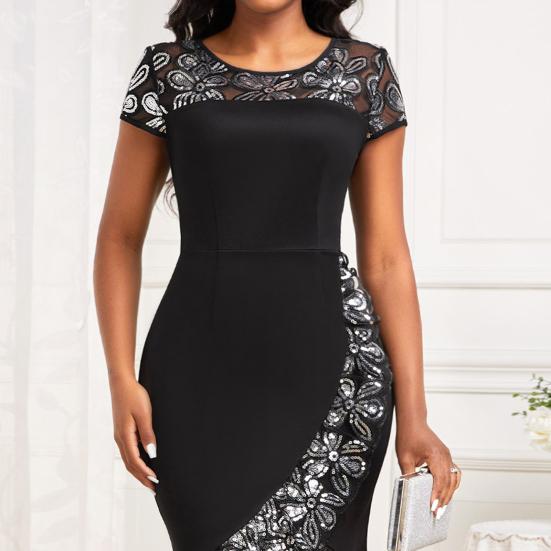 МОДА Платье-рыбий хвост с вышивкой пайетками, О-образным вырезом, коротким рукавом, элегантное кружевное вечернее платье с оборками, облегающее платье для офиса и дам