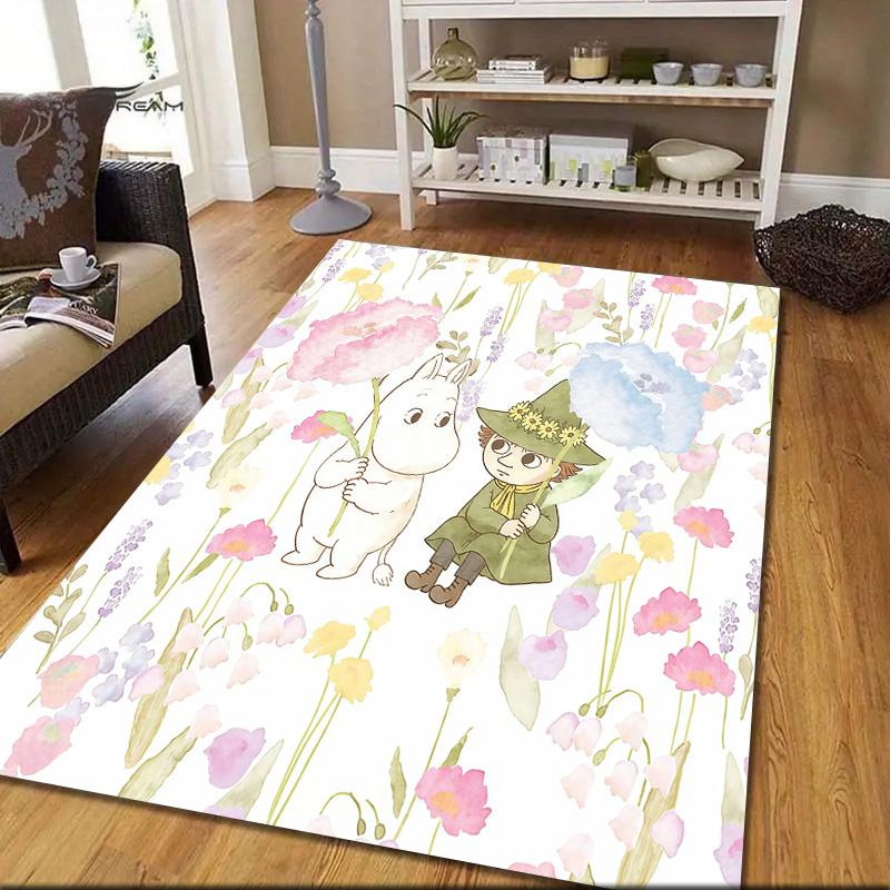 Moomin Flannel Pattern Square Carpet,Area Rug,Carpet Rug for Living Room Bedroom Sofa Playroom Decor,Non-slip Floor Mat