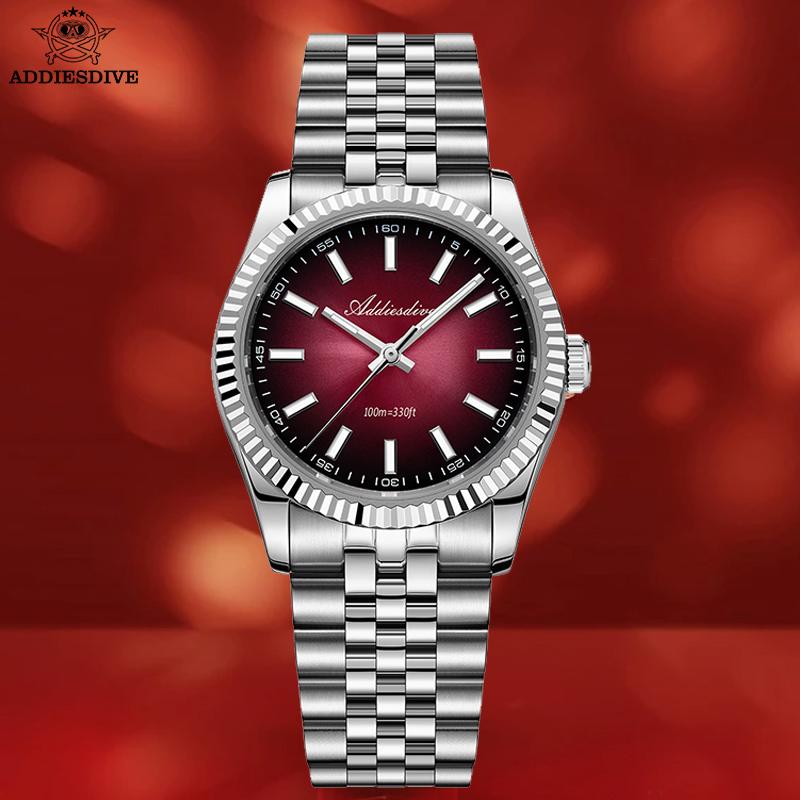ADDIESDIVE New Men's Quartz Watch VH31 Stainless Steel 100m Waterproof Sapphire Super Luminous Luxury Gradient Men Diver Watches